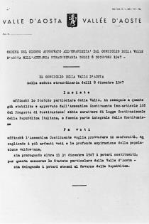 Ordre du jour du Conseil de la Valle  pour que le Statut soit reconnu comme loi constitutionnelle