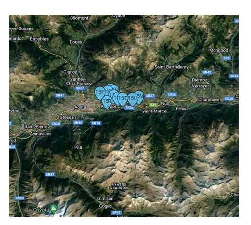 Posizione delle trappole installate nel 2024 nel focolaio in Media Valle 
